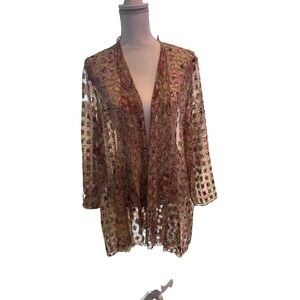 Beautiful Ladies Gold Metallic Floral Sheer Open Kimono Cardigan Ladies 12
